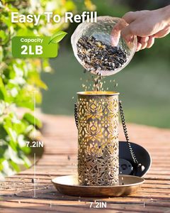 Alimentador de pájaros salvajes de Metal resistente a la intemperie de 2 libras para cardenales, linterna de jardín Solar con gancho en S, alimentador de pájaros Solar - Product Image 5