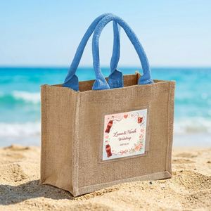Bulk Custom Bridal <b>Shower</b> Jute Tote Bag Blue Rope Handle Natural Burlap Tote Bag Reusable Grocery Eco Friendly Carry Bags - Product Image 1