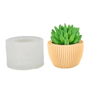 3D thick fine textures pinstripe appearance rectangle pattern silicone mold for diy cement resin succulent flower pot vase