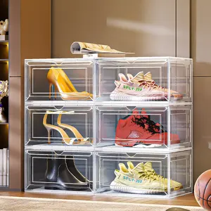 स्नीकर बॉक्स आसान असेंबली चुंबक स्पष्ट दरवाजा ऐक्रेलिक जूता भंडारण बॉक्स प्लास्टिक जूता बॉक्स भंडारण आयोजक