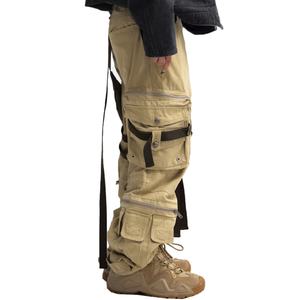 Prix de gros, logo personnalisé, vêtements de rue hip-hop, jeans à jambes droites multi-poches, tissu en toile de coton 100%, pantalon cargo pour hommes - Product Image 2