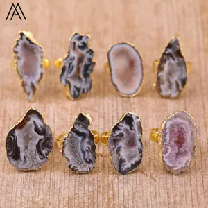 Druzy Geode Healing Crystal Natuurlijke Ring, Verstelbare Gouden Ringen, Voor Mannen Sieraden Mode Gift