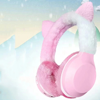 Casque sans fil d'hiver pour Noël, écouteurs avec design en peluche, chauds et mignons, casque pour femmes, casque sans fil avec oreilles de chat