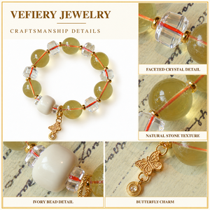 Bracelet extensible en citrine naturelle et quartz clair avec perles et accents sculptés blancs pour femme, bijoux personnalisés en gros - Product Image 3