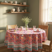 Nappe de table en coton imprimé à la main de luxe indienne, motif floral, écologique, imperméable, prix d'usine