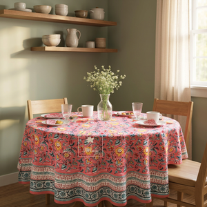 Indian Handmade Luxury Block Print Cotton Floral Dinner <b>Tablecloth</b> Eco-Friendly Waterproof Factory Price - Product Image 3