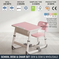 Ensemble bureau et chaise d'étude réglables en hauteur pour étudiants, structure métallique, mobilier scolaire pour salle de classe
