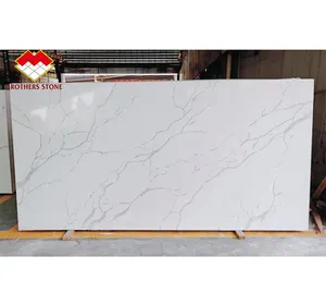 Printed Quartz Slab In Calacatta Artificial White Black Grey Color For Hall Dining Living Room Gym Marble Price