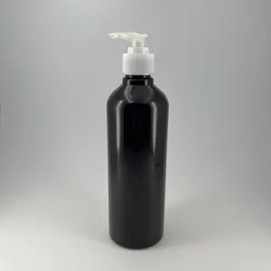 500ml de alta calidad personalizado negro PET envase cosmético champú de plástico botella de hombro redondo con bomba de loción 28/410 24/410