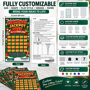 Boletos de Lotería con Código QR, Resistentes al Agua, Anti-Falsificación, con Diseño Navideño y Patrón de Juego Personalizado en Papel de Lujo - Product Image 2