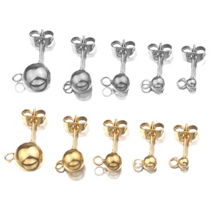 Boucles d'oreilles clous classiques en acier inoxydable plaqué or, 4 mm et 6 mm, gravables, bijoux de mode perlés Aceworks ACS054 - Product Image 5