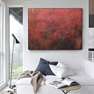 Arte abstracto personalizado al por mayor, pintura de pájaros voladores sobre lienzo rojo puro, decoración de pared Mediana al óleo para proyectos de Hotel - Product Image 2