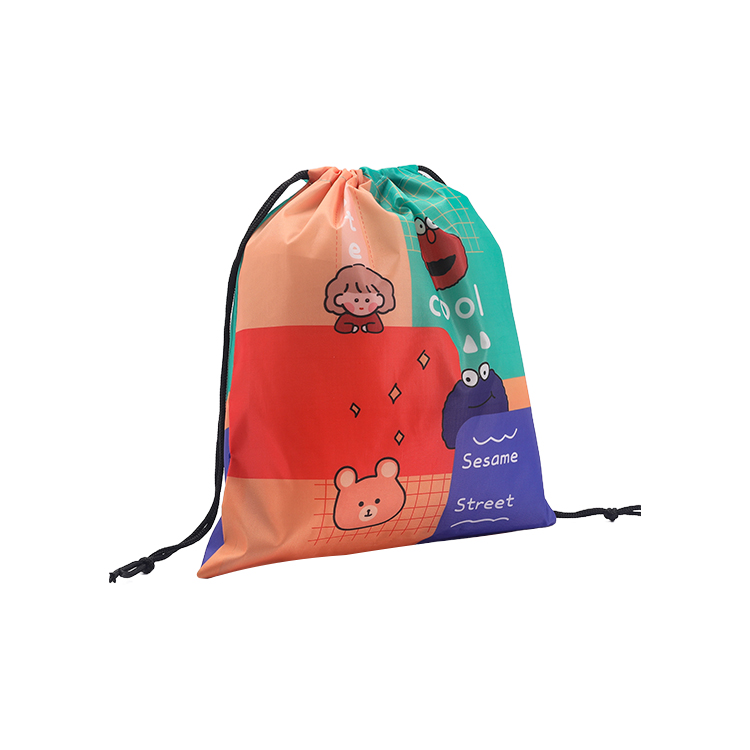 High Quality Sports Promotional Cartoon Printed Waterproof 210D  Polyester Drawstring Bag for Children