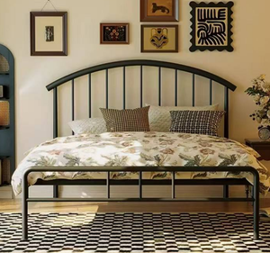 Black Iron <b>Bed</b> Frame Queen Size Industrial Style Arched Headboard Stable Metal <b>Platform</b> Bedstead Bedroom Use - Product Image 1