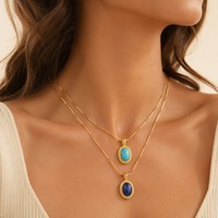 Collier pour femme WANQI Fashion Jewelry, plaqué or 18 carats, acier inoxydable, pendentif ovale, turquoise, lapis-lazuli, agate, pierre naturelle