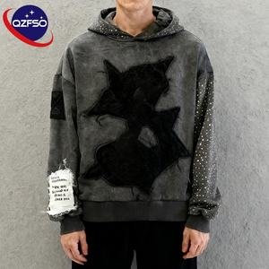 Custom Pullover Custom <b>Streetwear</b> <b>Y2K</b> Patch Embroidery Printing Oversize Rhinestone French Terry Sweatshirt Graphic Men's Hoodie - Product Image 1