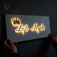 Letrero LED para Exteriores, Letrero Publicitario, Letrero LED con Retroiluminación Dorada, Panel de Logotipo de Pared, Letrero Personalizado para Negocios