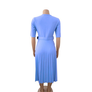 MD028 Robe plissée décontractée pour femmes avec <span class=keywords><strong>demi</strong></span>-manches Europe Amérique Afrique Robes <span class=keywords><strong>de</strong></span> bal à la mode <span class=keywords><strong>de</strong></span> grande taille Technique <span class=keywords><strong>de</strong></span> teinture unie - Product Image 6