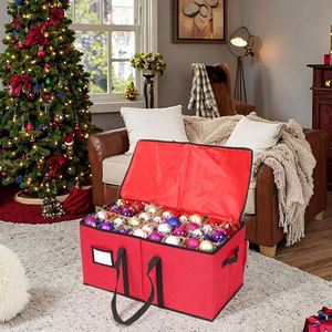 Nueva llegada, oferta especial: Caja roja plegable de poliéster de 61x30x30cm para adornos navideños con asa, bolsa de almacenamiento para bolas. - Product Image 5