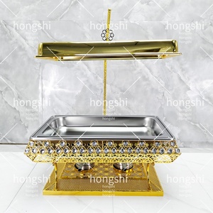 Sang Trọng 9L Vàng Chia Bên Trong Chafing Món Ăn Đặt Phục Vụ Đám Cưới Tự Chọn Máy Chủ Với Thép Không Gỉ Và Đồng Thau Kính Bảng Hàng Đầu - Product Image 3