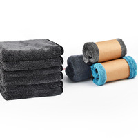 Vente en gros Car Pro 1400gsm 1500 1600 1800 double face en microfibre Deluxe double serviette de séchage en microfibre noire pour voiture