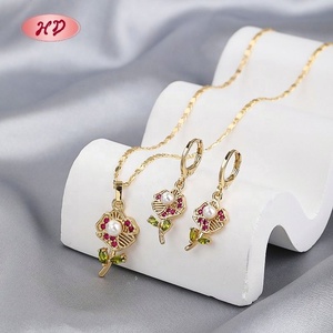 Conjuntos de Joyería de Moda, Circonita Cúbica AAA, Chapado en Oro de 18K, Collar y Aretes de Latón con Forma de Corazón, Conjuntos Modernos para Mujer, para Bodas, Fiestas y Uso Diario - Product Image 2