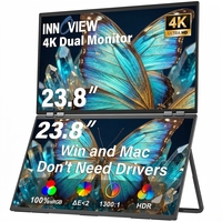 Monitor Dual Apilable de 23.8 Pulgadas 4K UHD 60Hz, Pantalla Portátil Plegable con Modo Vertical y Soporte Ajustable para Laptop