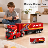 Camion de transport télécommandé 2,4G à l'échelle 1:64 avec remorque porte-conteneurs, lumières, son et chargement détachable – Jouet pour enfants