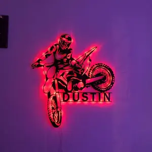 Luz LED para arte em parede de metal com design de logotipo personalizado, decoração personalizada para logotipo de restaurante de negócios, logotipo de metal personalizado