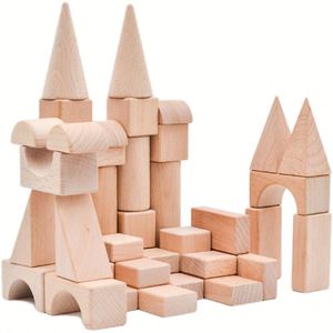บล็อกไม้บีชแท้สำหรับเด็ก 100 ชิ้น ชุดของเล่นสร้างสรรค์แบบ DIY ต่อประกอบเป็นรูปทรงต่างๆ ของเล่นเสริมพัฒนาการแบบมอนเตสซอรี่ - Product Image 1