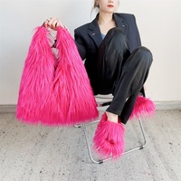 FM10 nouveau style femme luxe moelleux fourrure sac intérieur maison peluche floue fausse fourrure mongole pantoufles ensemble