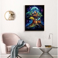Peinture de paysage dessiner plein diamant peinture Kits bricolage adulte arbre magique maison diamant peintre maison mur art décoration cadeau