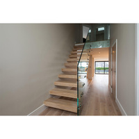 Escalier flottant intérieur en bois Escalier pliant à cadre en acier Escaliers de balustrade en verre trempé