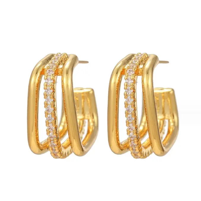 New Fashion Simple Copper with 18k Gold Plated Square Earrings Female Art Small Design Crystal Zircon Earrings