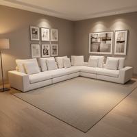 Ensemble de canapé d'angle modulaire en tissu minimaliste pour grand salon, rembourrage en mousse avec accoudoirs en bois et rangement
