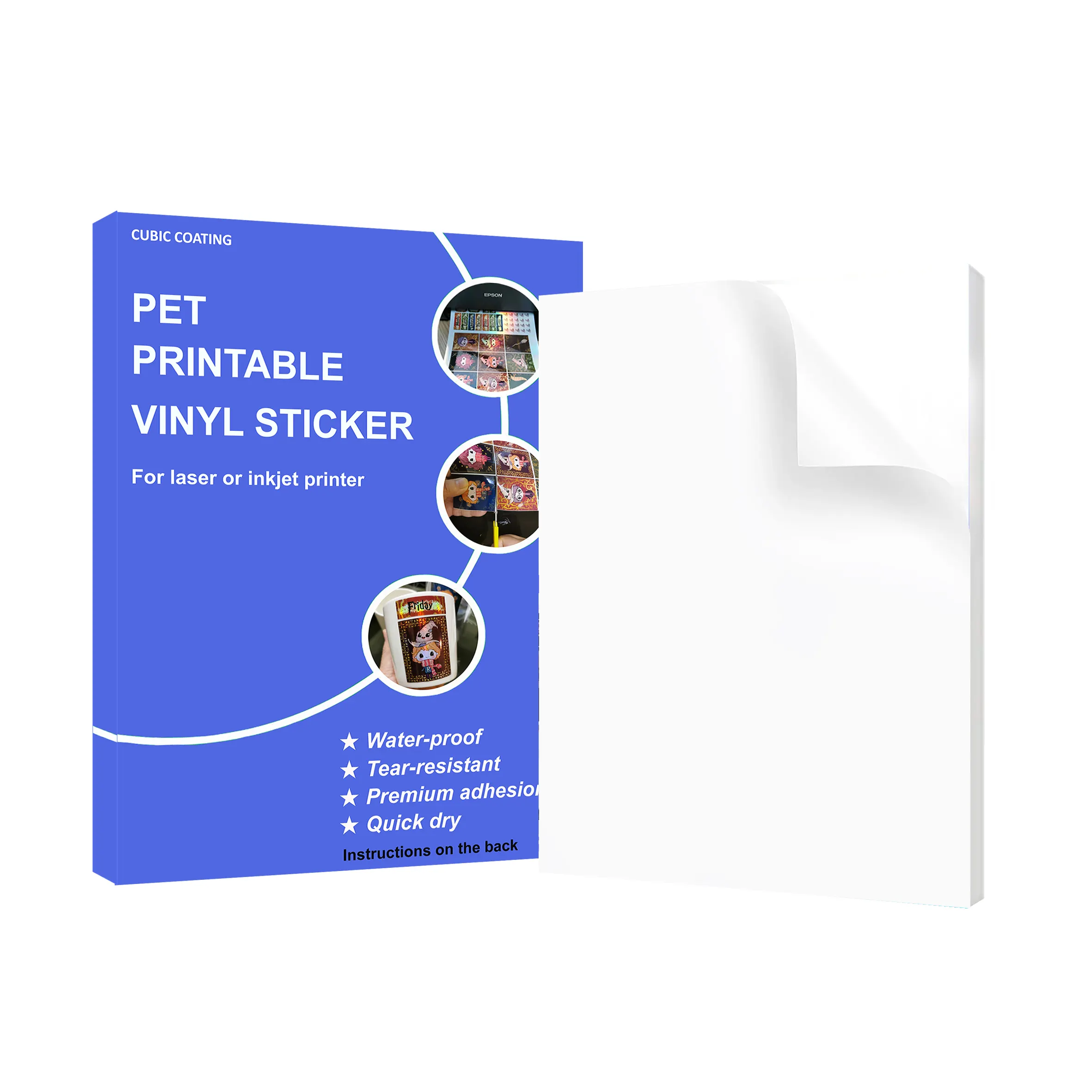 Papel adhesivo de vinilo autoadhesivo de inyección de tinta Premium 11x17, calidad fotográfica, grado comercial, secado instantáneo, resistente a arañazos y desgarros