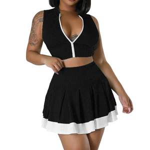 Femmes grande taille Golf <span class=keywords><strong>Tennis</strong></span> jupes ensembles fermeture éclair sport soutien-gorge plissé Mini jupe Yoga Gym Badminton jupe costume entraînement vêtements de sport - Product Image 5