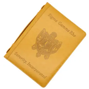 Snelle Verzending Pu Lederen Gouden Sigma Gamma Rho Ritueel Boekomslag Met Rits Gegraveerd Reliëf Logo Studentenvereniging Griekse Letters Folio