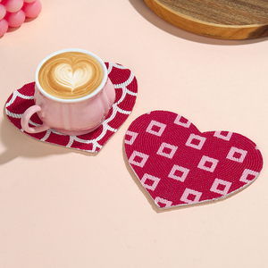 Posavasos <span class=keywords><strong>de</strong></span> Cuentas <span class=keywords><strong>de</strong></span> <span class=keywords><strong>Vidrio</strong></span> con Patrón Geométrico Personalizado para el Día <span class=keywords><strong>de</strong></span> San Valentín, Regalos Hechos a Mano <span class=keywords><strong>en</strong></span> Forma <span class=keywords><strong>de</strong></span> Corazón, Posavasos Personalizados para Bebidas - Product Image 4