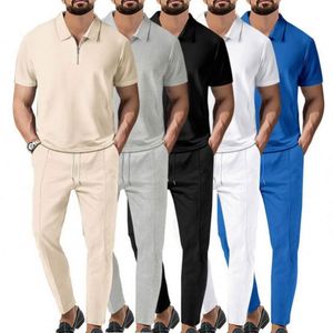 New Men's for Shirt 2 Sets Casual Fashion Breathable Polyester/Cotton Fleece Lapel Pants Pull Rope Solid Color - Product Image 4