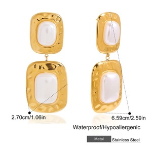 Orecchini Vintage con Grandi Perle in Acciaio Inossidabile, Pendenti Rettangolari Martellati, Orecchini alla Moda Placcati Oro 18k, Vendita all'Ingrosso - Product Image 6
