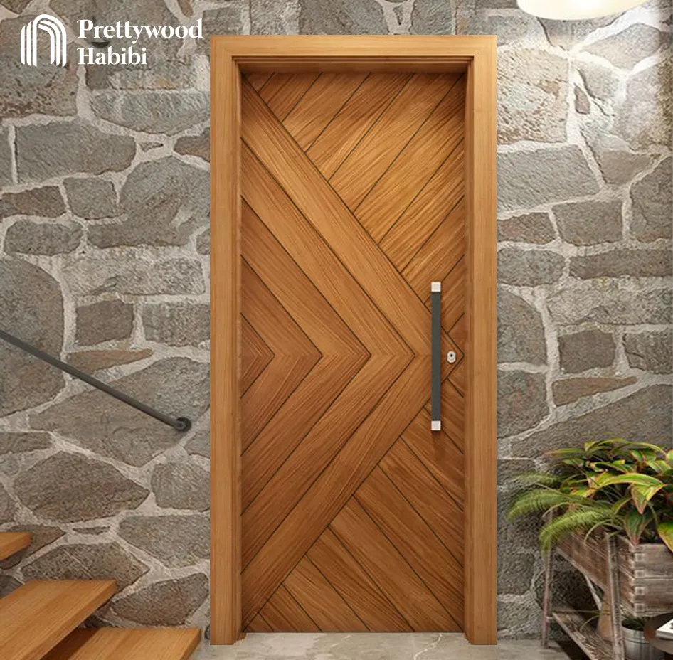 Prettywood hiện đại phong cách Mỹ dân cư nội thất cửa prehung Rắn Gỗ Óc Chó đôi màu cửa phòng cho nhà ở