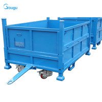 Conteneur industriel remorquable avec roulettes, plateforme en acier pliable, caisse de transport mobile robuste