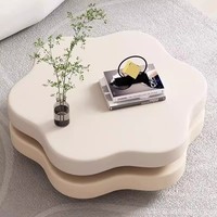 Table basse ovale simple et moderne en bois massif crème, écologique, rotative et extensible pour salon