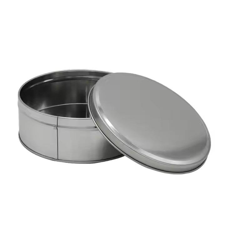 tin can round with lid for cake silver 185