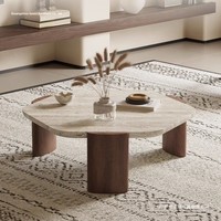 Table basse moderne minimaliste en pierre frittée couleur bois, forme irrégulière effet pierre naturelle, petite table de salon, vente en gros