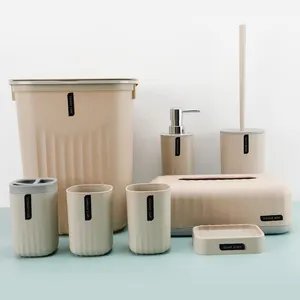Low MOQ Toilet Bath Accessories 8-Piece Plastic Bathroom Accessories Set For Home Hotel