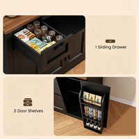 Buffet de cuisine moderne noir avec éclairage LED, prises USB et grand espace de rangement pour salles à manger