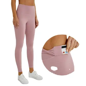 Yüksek bel gizli cep Yoga pantolon kadın atletik tayt hızlı kuru spor koşu Leggins Spandex sıkıştırma giyim