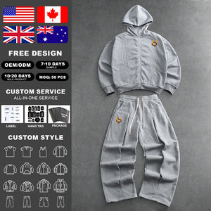 KIingSen - Conjunto de Sudadera con Capucha y Pantalones Deportivos Holgados de Felpa Gruesa para Hombre, con Cierre de Cremallera Bidireccional, Estilo Urbano, Venta al Por Mayor - Product Image 1